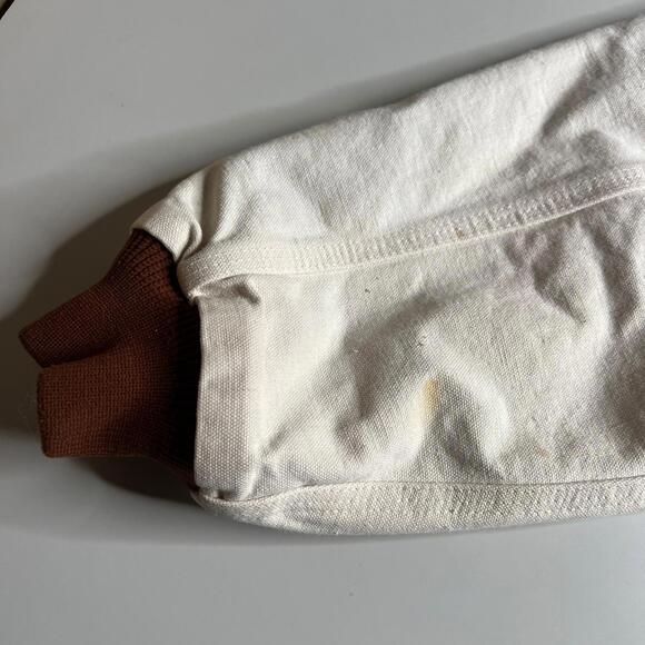 Vintage 90s Carhartt Canvas Bomber Jacket Cream Brown Rodeo Embroidered Western - Picture 11 of 13